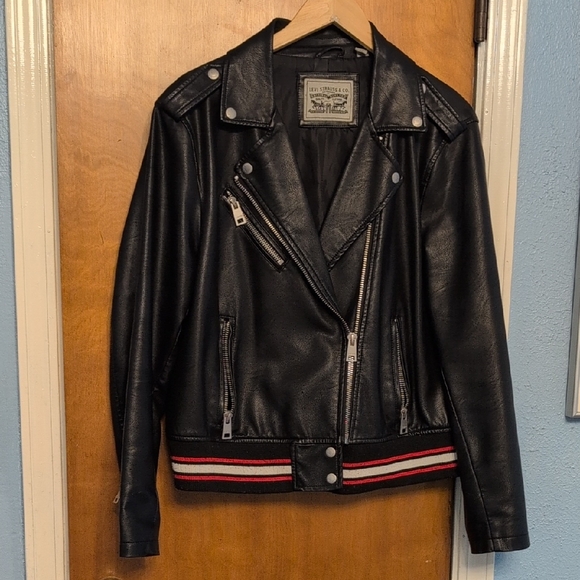 Levi's Black Leather Jacket with Red Accents - Picture 1 of 8